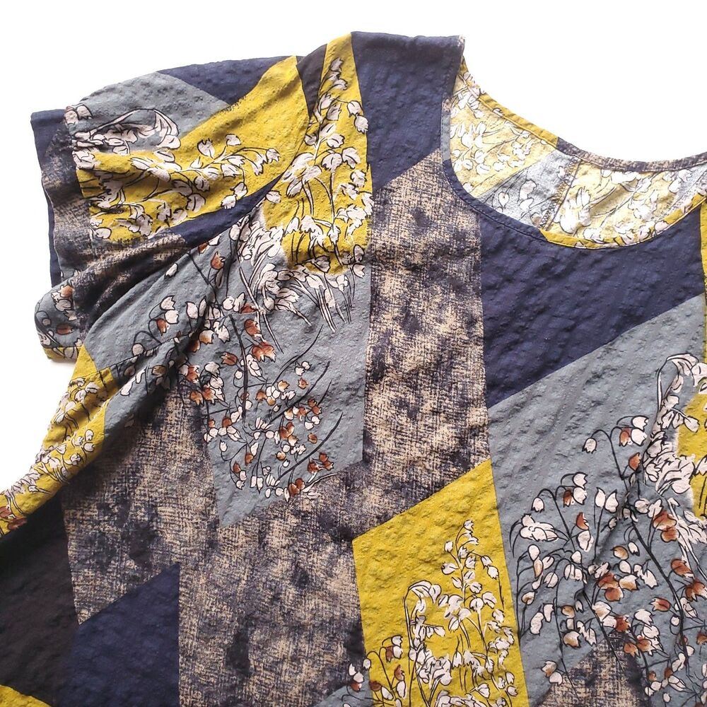 Shein Curve 3XL Short Sleeve Top Floral Goblincore Earthy Patchwork Hobbitcore